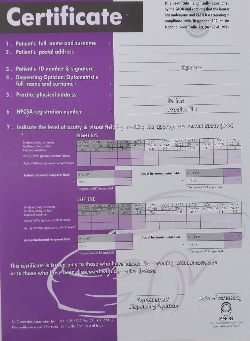 Vision Screening for Traffic